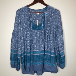 NWT Gap Boho Blue Floral Blouse